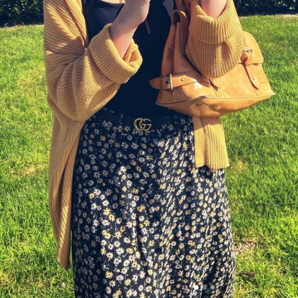 ZARA floral pattern button up midi-skirt